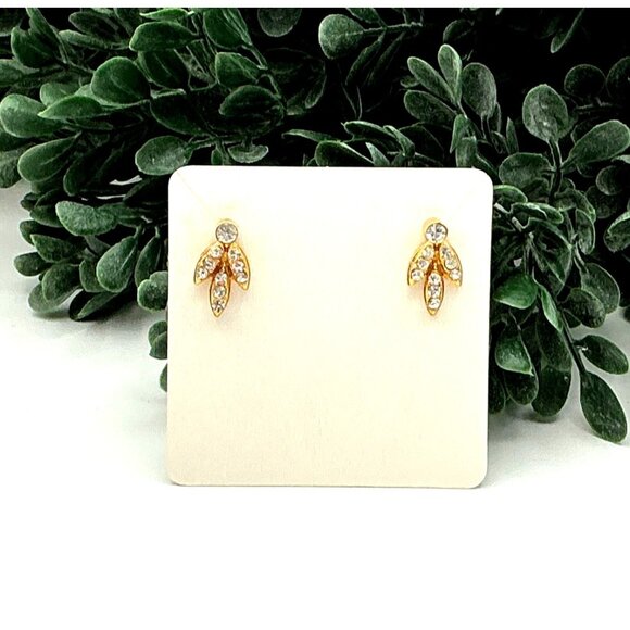 Gold-Tone Crystal Leaf Stud Earrings - Picture 2 of 5